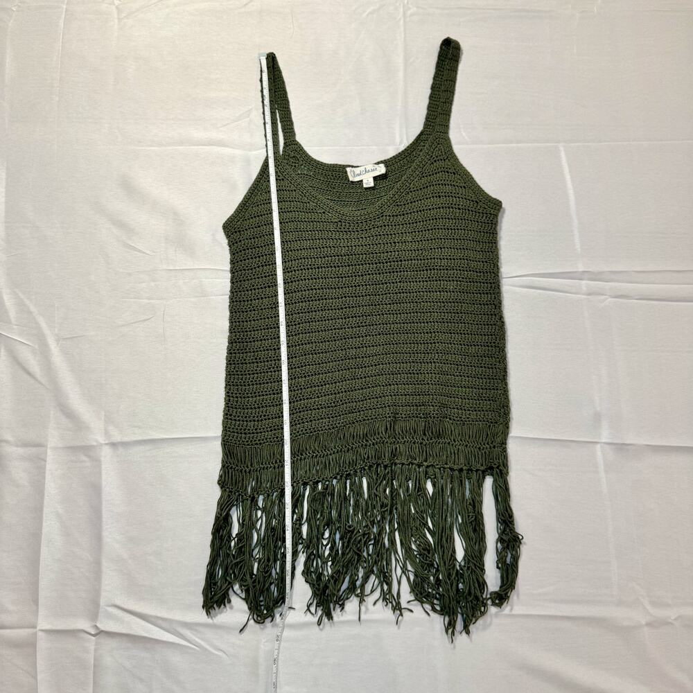 Olive Green Crochet Fringe Hem Tank Top Boho Festival Knit Women's Small Indie - Picture 5 of 11